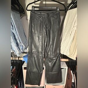 Black Straight Leg Leather Pants